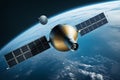 Gold Satellite In Orbit Above Earth 041125 Royalty Free Stock Photo