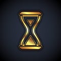 Gold Sauna hourglass icon isolated on black background. Sauna timer. Vector