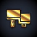 Gold Sauna wood bench icon isolated on black background. Vector
