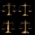 Gold scales of justice on a black background. Gold scales set. Vector illustration Royalty Free Stock Photo