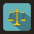 Gold scales of justice icon, flat style Royalty Free Stock Photo