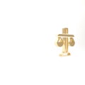 Gold Scales of justice icon isolated on white background. Court of law symbol. Balance scale sign. 3d illustration 3D Royalty Free Stock Photo