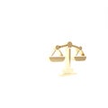 Gold Scales of justice icon isolated on white background. Court of law symbol. Balance scale sign. 3d illustration 3D Royalty Free Stock Photo