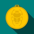 Gold scarab amulet icon, flat style