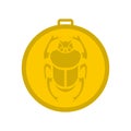 Gold scarab amulet icon, flat style