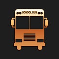 Gold School Bus icon isolated on black background. Long shadow style. Vector