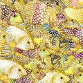 Gold Sea fish watercolor background illustration