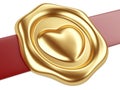 Gold seal with heart and red ribbon