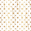 Gold seamless pattern. Abstract golden background. Geometric wavy line and dot. Modern stylish texture. Irregular twist stripes an