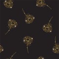 Gold seamless pattern with aster flower. Glittering background.