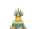 Gold seated buddha protected by the hood of the mythical serpent Naga isolated on white background , clipping path