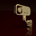 Gold Security camera icon isolated on brown background. Minimalism concept. 3D render illustration