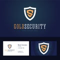 Gold security logo and business card template.