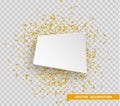 Gold sequins background. Paper white bubble for text