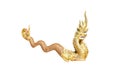 Gold serpent king statue naga with two head in Thai temple isolated on white background , clipping path