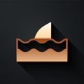 Gold Shark fin in ocean wave icon isolated on black background. Long shadow style. Vector Royalty Free Stock Photo