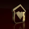 Gold Shelter for homeless icon isolated on brown background. Emergency housing, temporary residence for people, bums and