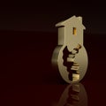 Gold Shelter for homeless icon isolated on brown background. Emergency housing, temporary residence for people, bums and