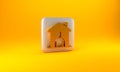 Gold Shelter for homeless icon isolated on yellow background. Emergency housing, temporary residence for people, bums