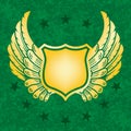 Gold shield with green grunge background