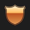 Gold Shield security icon isolated on black background. Protection, safety, security concept. Firewall access privacy Royalty Free Stock Photo