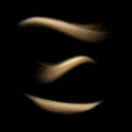 Gold shimmering magic curve waves with light effect isolated on black abstract background, stars dust trail scatter, motion of