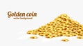 Gold shiny coins with star signs in heap. Big bunch of old metal money. Precious expensive treasure. Royalty Free Stock Photo