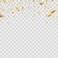 Gold shiny confetti. Golden falling serpentine. Realistic yellow decoration vector effect on transparent background Royalty Free Stock Photo