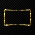 Gold shiny double rectangle frame with light effects