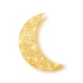 Gold shiny glitter glowing half moon with shadow isolated on white background. Crescent Islamic for Ramadan Kareem design element Royalty Free Stock Photo