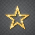 Gold shiny glitter glowing star on gray transparent background. Vector illustration Royalty Free Stock Photo