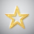 Gold shiny glitter glowing star with shadow isolated on gray background. Vector illustration Royalty Free Stock Photo