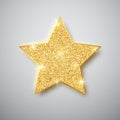 Gold shiny glitter glowing star with shadow isolated on gray background. Vector illustration Royalty Free Stock Photo