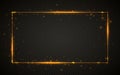 Gold shiny glitter glowing vintage frame with lights effects. Shining rectangle banner on black transparent background. Vector Royalty Free Stock Photo