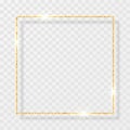 Gold shiny glitter glowing vintage frame with shadows isolated on transparent background. Golden luxury realistic rectangle border Royalty Free Stock Photo