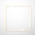 Gold shiny glitter glowing vintage frame with shadows isolated on transparent background. Golden luxury realistic rectangle border