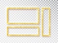 Gold shiny glowing frame set . Vector Gold banners with a place for inscriptions isolated on transparent background Royalty Free Stock Photo