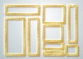 Gold shiny glowing frame set . Vector Gold banners with a place for inscriptions isolated on transparent background Royalty Free Stock Photo