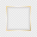 Gold shiny glowing square frame isolated on transparent background. Vector border for creative design