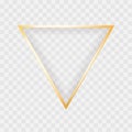 Gold shiny glowing triangle frame isolated on transparent background. Vector border for creative design