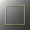 Gold shiny glowing vintage frame. Golden luxury realistic rectangle border with shadows isolated on transparent background Royalty Free Stock Photo