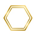 Gold shiny glowing vintage hexagon frame with shadows isolated on white background. Gold realistic square border. Vector