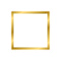 Gold shiny glowing vintage square frame with shadows isolated on white background. Gold realistic square border. Vector