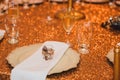 Gold shiny wedding table decor for event Royalty Free Stock Photo