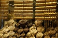 gold shop windows at istanbul grand bazar or Kapali Carsi, Turkey. Jewelry in the store window. A lot of luxury jewelry in the Royalty Free Stock Photo