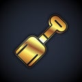 Gold Shovel toy icon isolated on black background. Vector