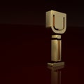 Gold Shovel toy icon isolated on brown background. Minimalism concept. 3D render illustration