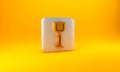 Gold Shovel toy icon isolated on yellow background. Silver square button. 3D render illustration