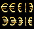 Gold sign Euro on black background