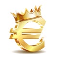 Gold sign euro currency with golden crown. Vector illustration isolated on white Royalty Free Stock Photo